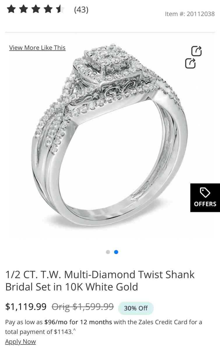 10k white gold bridal set size 7