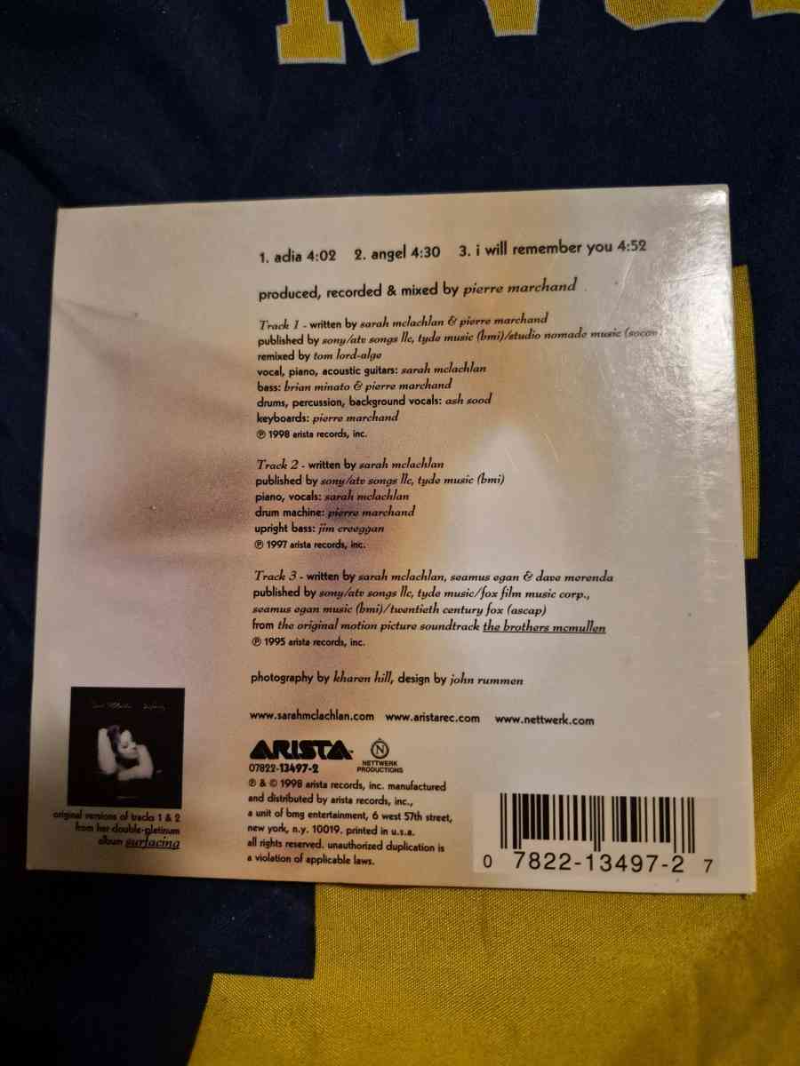 USED LIKE NEW Sarah McLachlan ADIA CD single