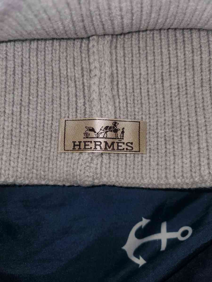 Hermes Gray Knit Beanie with Logo Patch