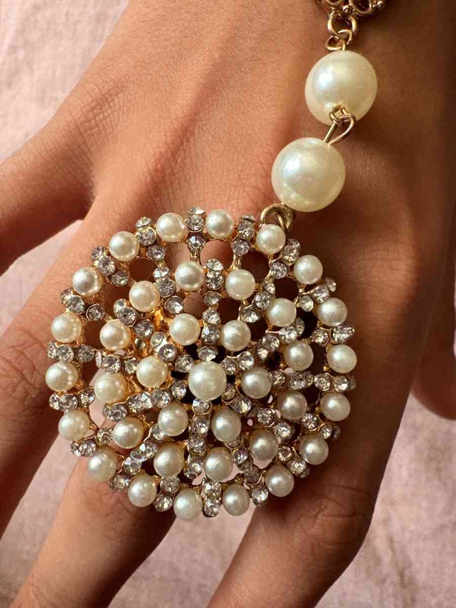pearl and crystal hand chain bracelet