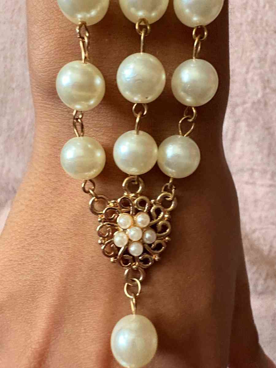 pearl and crystal hand chain bracelet