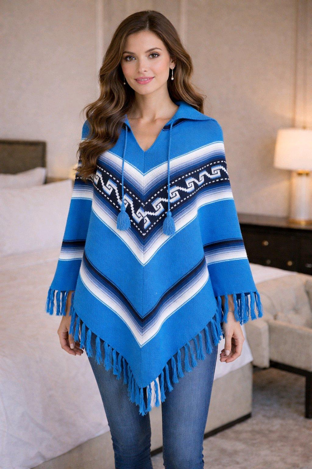 Vintage Mexican Pancho Womens Large Blue