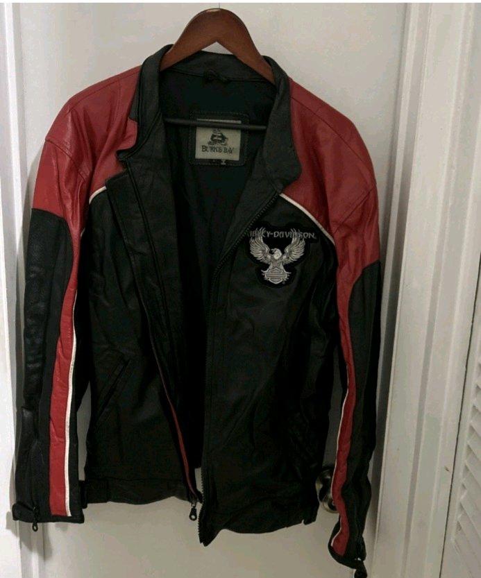 Burks Bay Leather Jacket With Harley Davidson Patches Size L