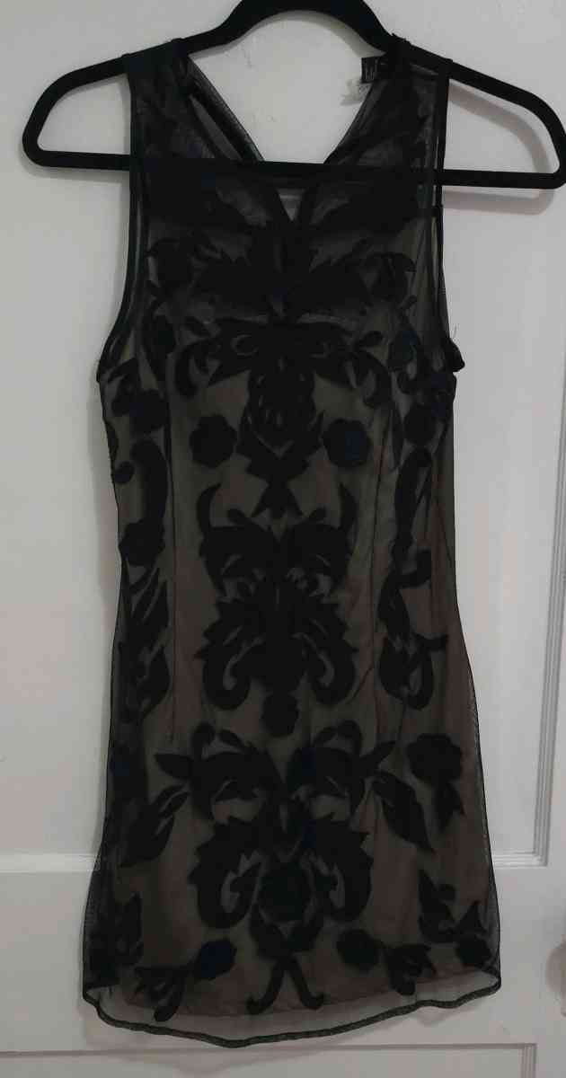 Black and Carmel brown sheer cocktail dress