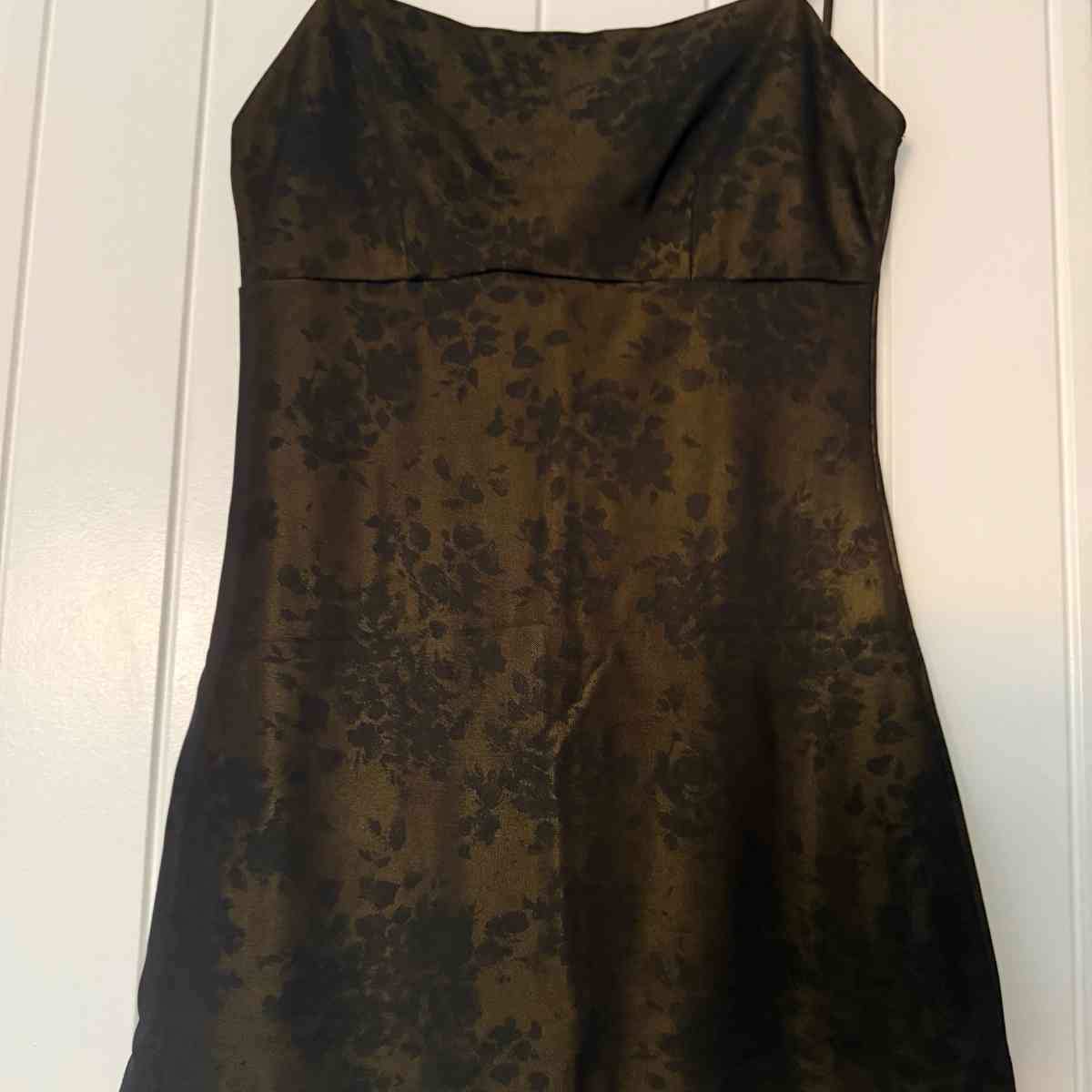 Vintage Y2K Charlotte Russe Olive  Black Satin Floral Slip D