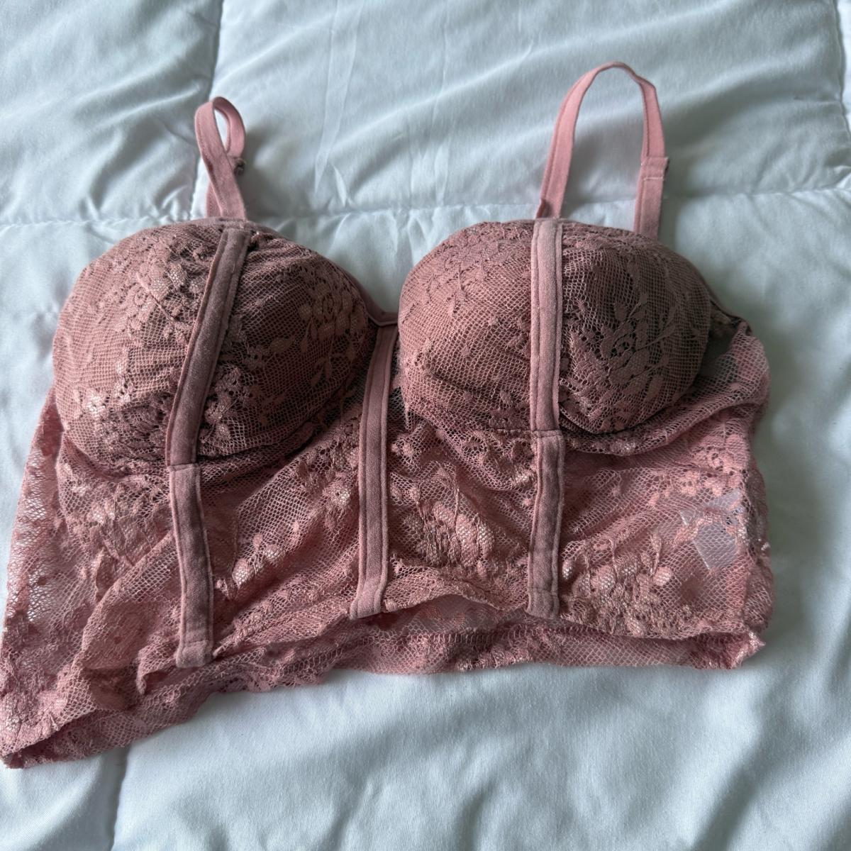 Dusty Rose Lace Longline Bralette  Size Small Papaya