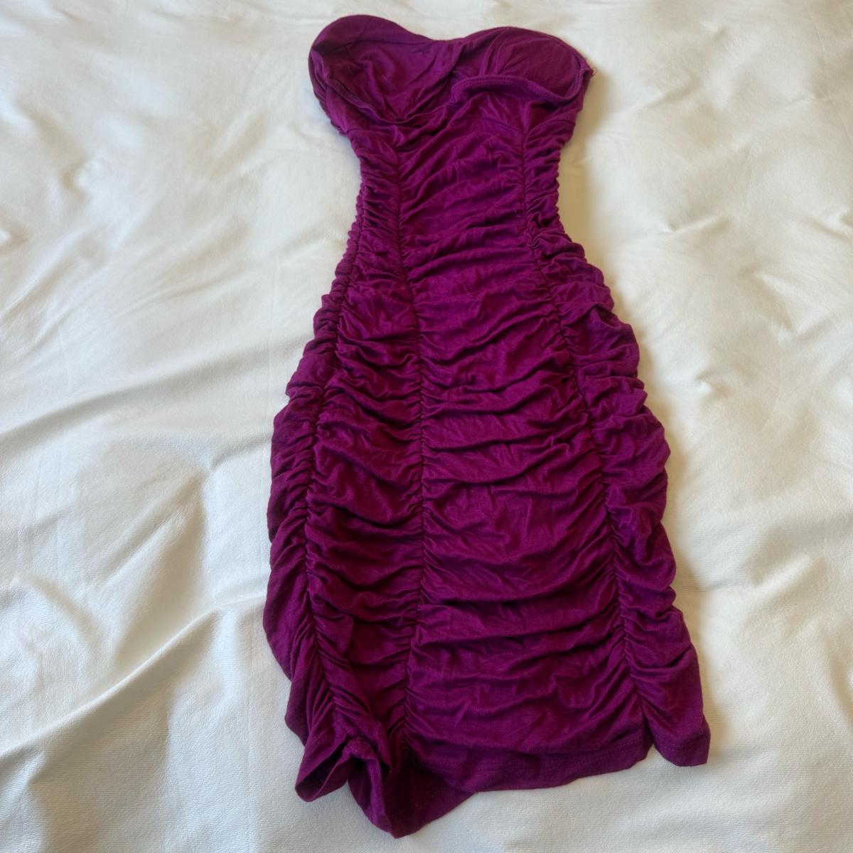 Plum Strapless Ruched Bodycon Mini Dress W Built in Padded B - Los Angeles, California - FleaMarketBay