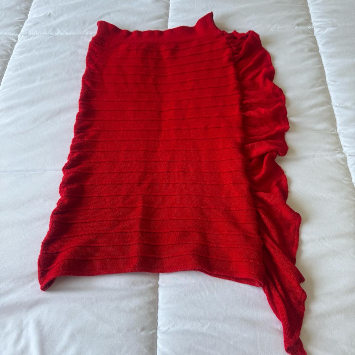 Red Ribbed Knit Ruffle Bodycon Skirt  Convertible Strapless