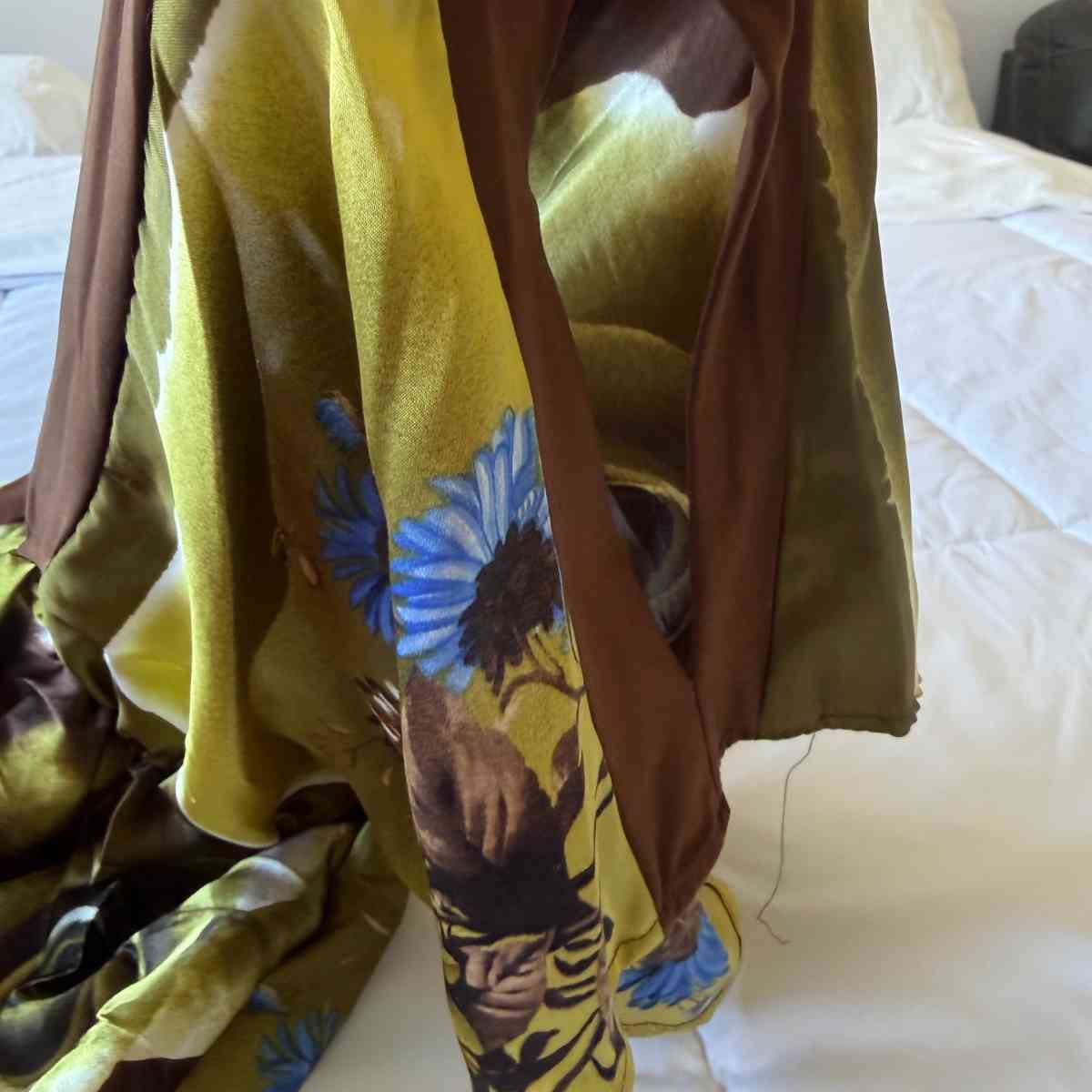 SilkFeel Boho Halter Blouse  Olive Floral Empire Waist State