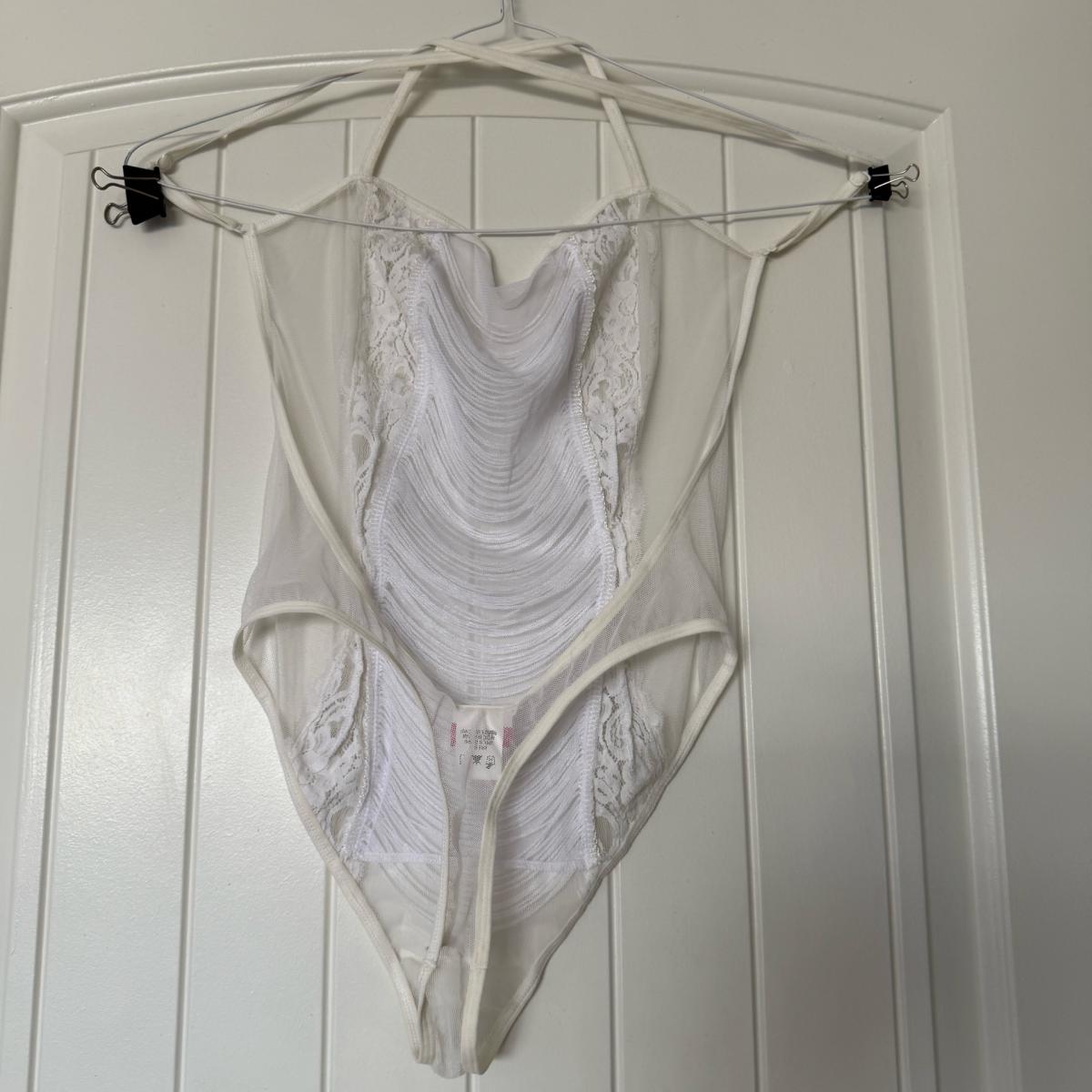 Brand New Sheer Lace  Mesh Teddy  Romantic Draped Front Deta