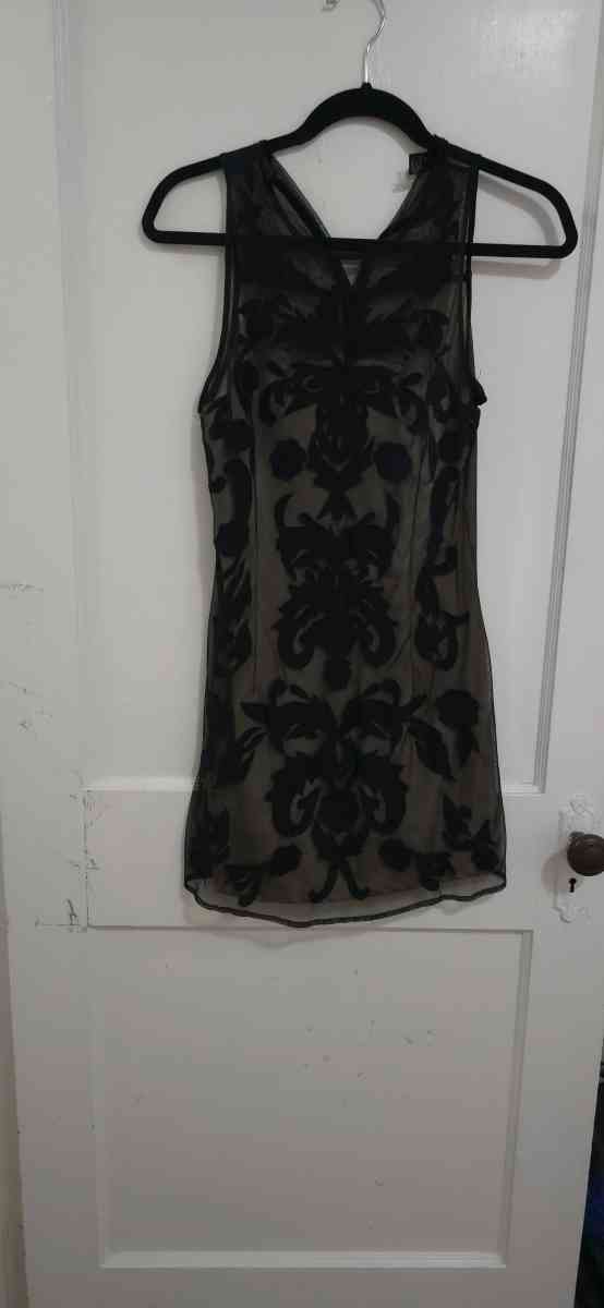 Black and Carmel brown sheer cocktail dress