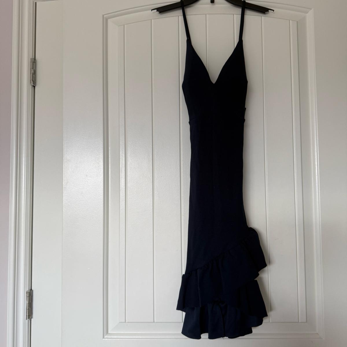 Midnight Navy Ruffle Hem Mini Dress  Crisscross Back with Bu - Los Angeles, California - FleaMarketBay