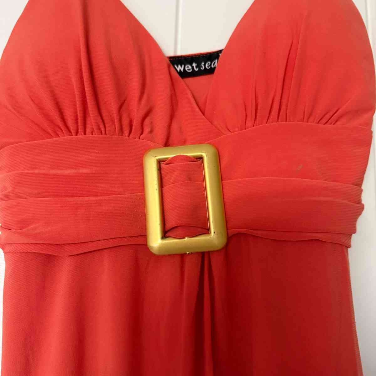 Wet Seal Red Orange Empire Waist Mini Dress with BuiltIn Pad