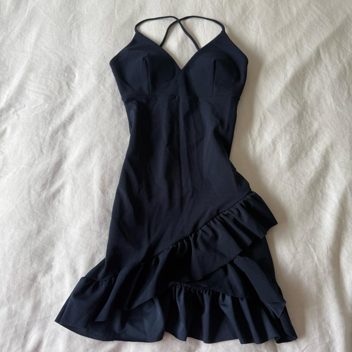 Midnight Navy Ruffle Hem Mini Dress  Crisscross Back with Bu - Los Angeles, California - FleaMarketBay