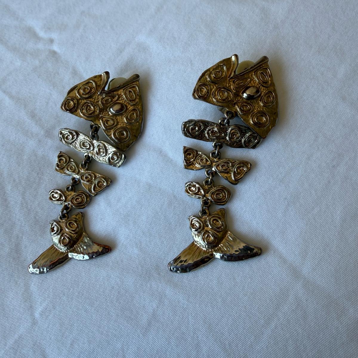 Vintage 1980s Gold Tone Sculptural Statement Earrings  Bold