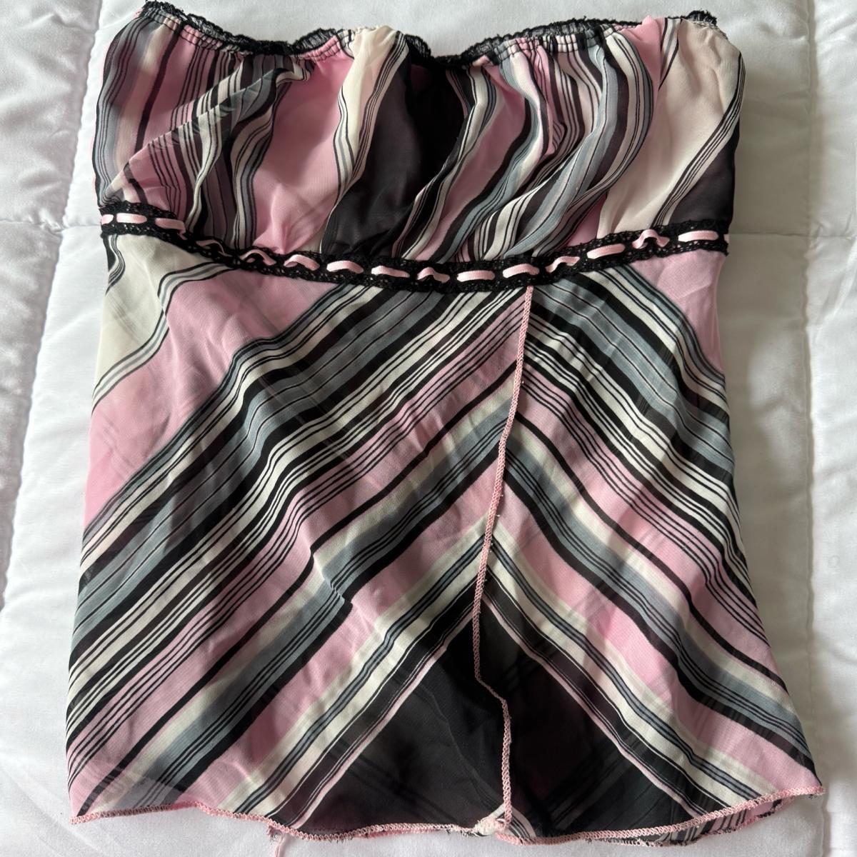 Blush  Black Sheer Striped LaceTrim Strapless Top  Size Smal - Los Angeles, California - FleaMarketBay