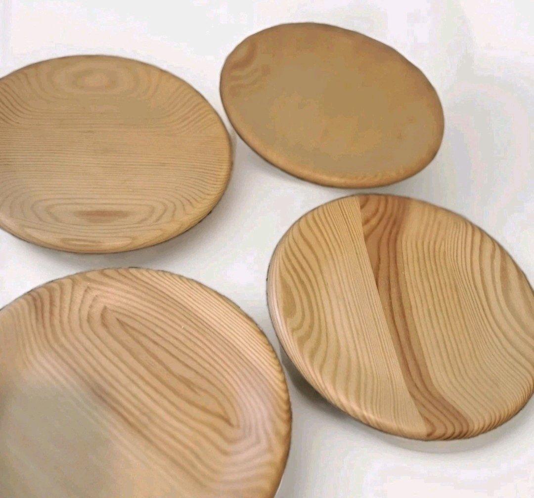 Rare Vintage Sanbergs Nora Stad Sweden 4 Wooden Pine Plates