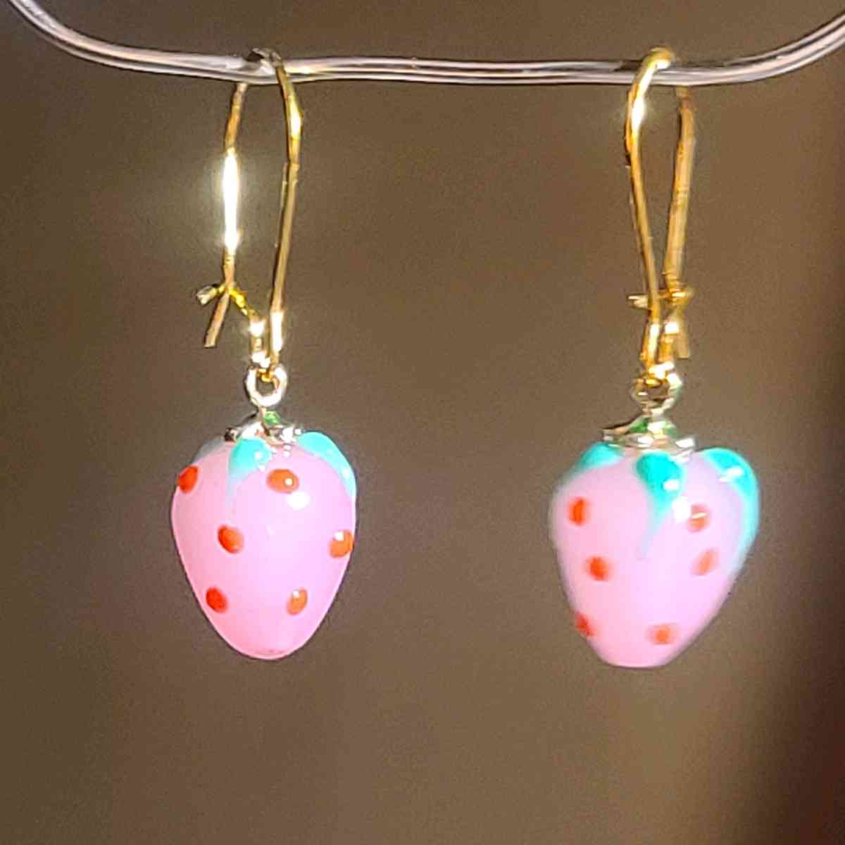 Pink Strawberry Murano Glass Earrings