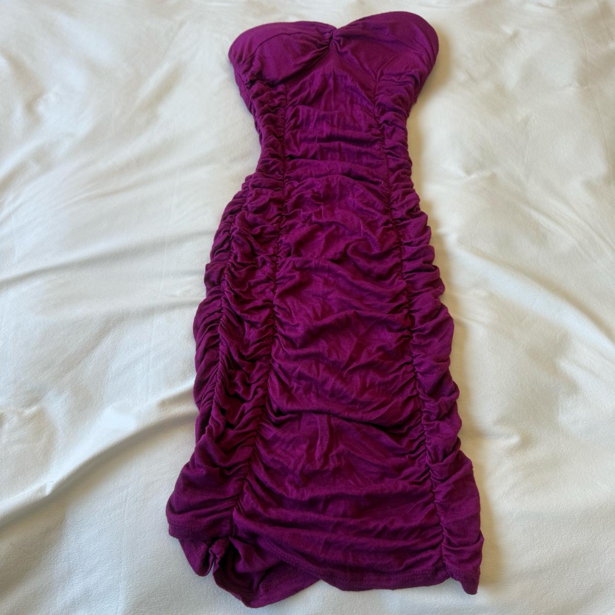 Plum Strapless Ruched Bodycon Mini Dress W Built in Padded B