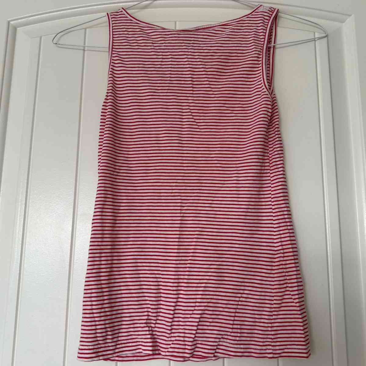 Red  White Striped Sleeveless Tank Top with Button Front