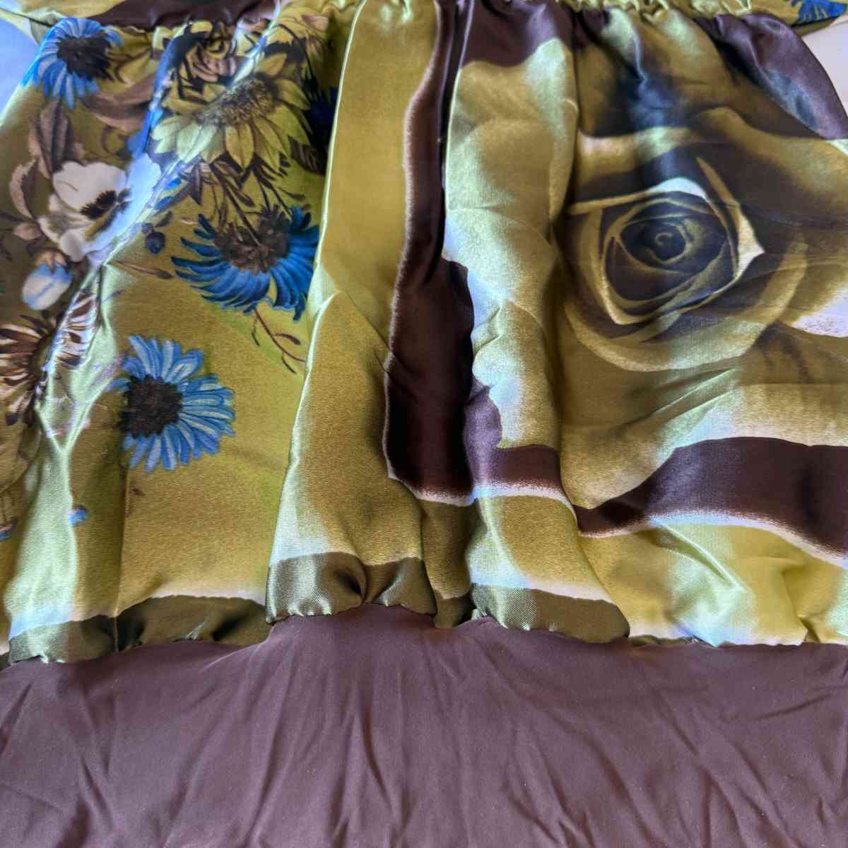 SilkFeel Boho Halter Blouse  Olive Floral Empire Waist State