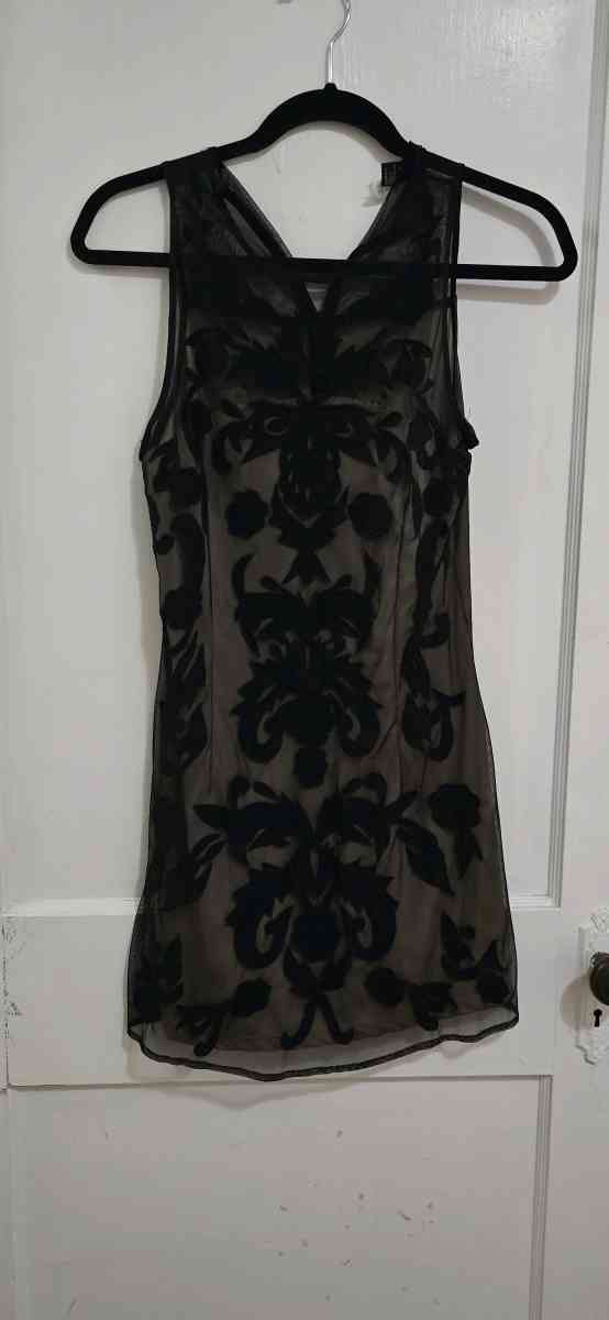 Black and Carmel brown sheer cocktail dress