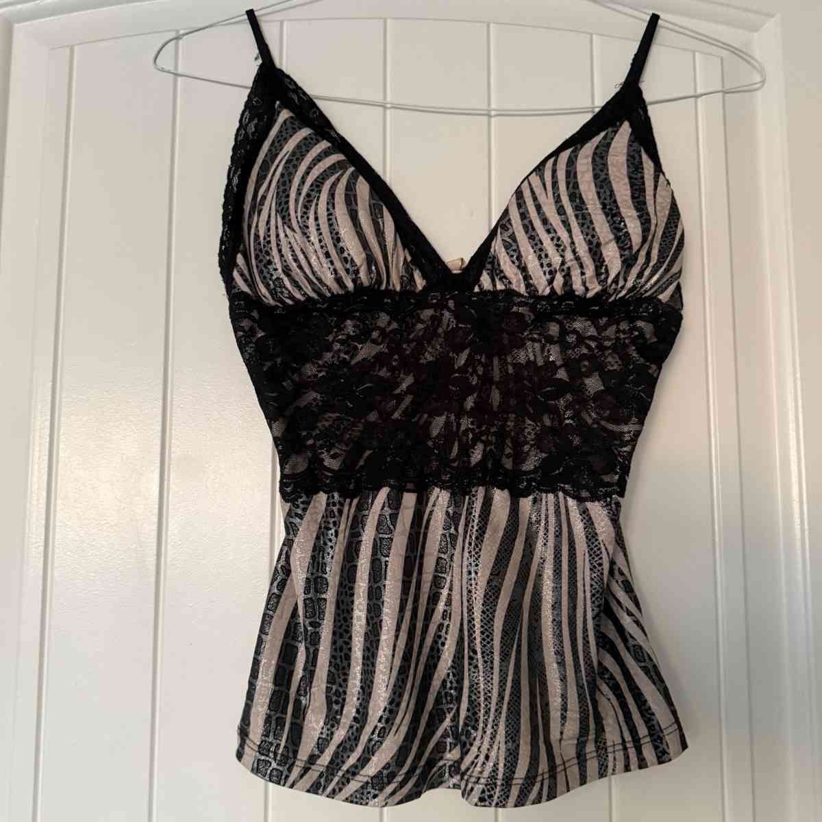 Animal Print Black Lace Tank with BuiltIn Padding S