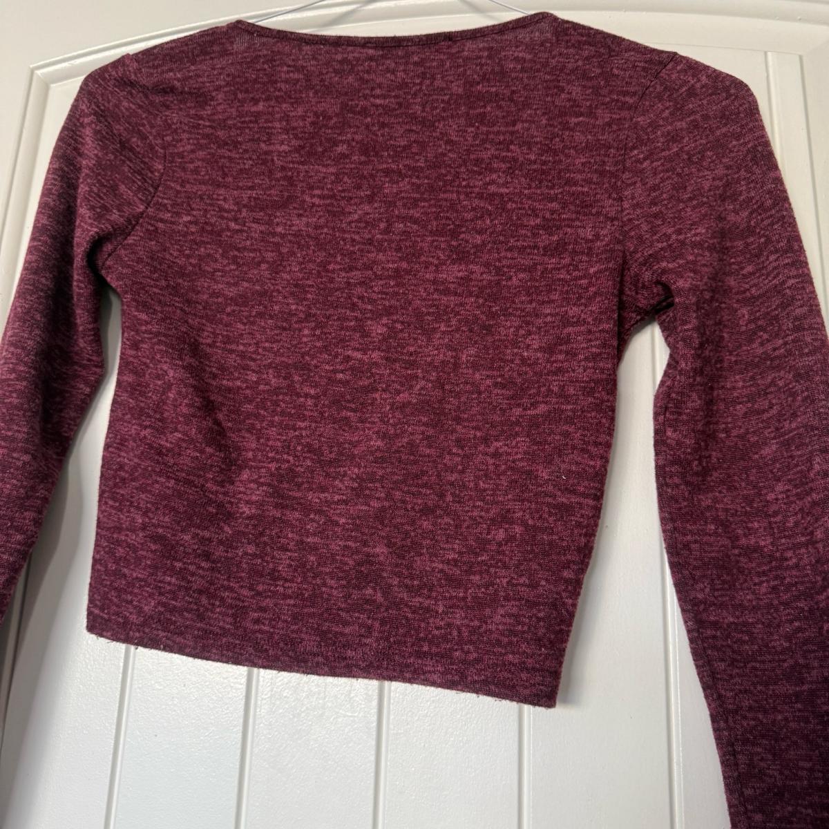 Forever 21 Burgundy Marled Cropped Henley Top  Long Sleeve S