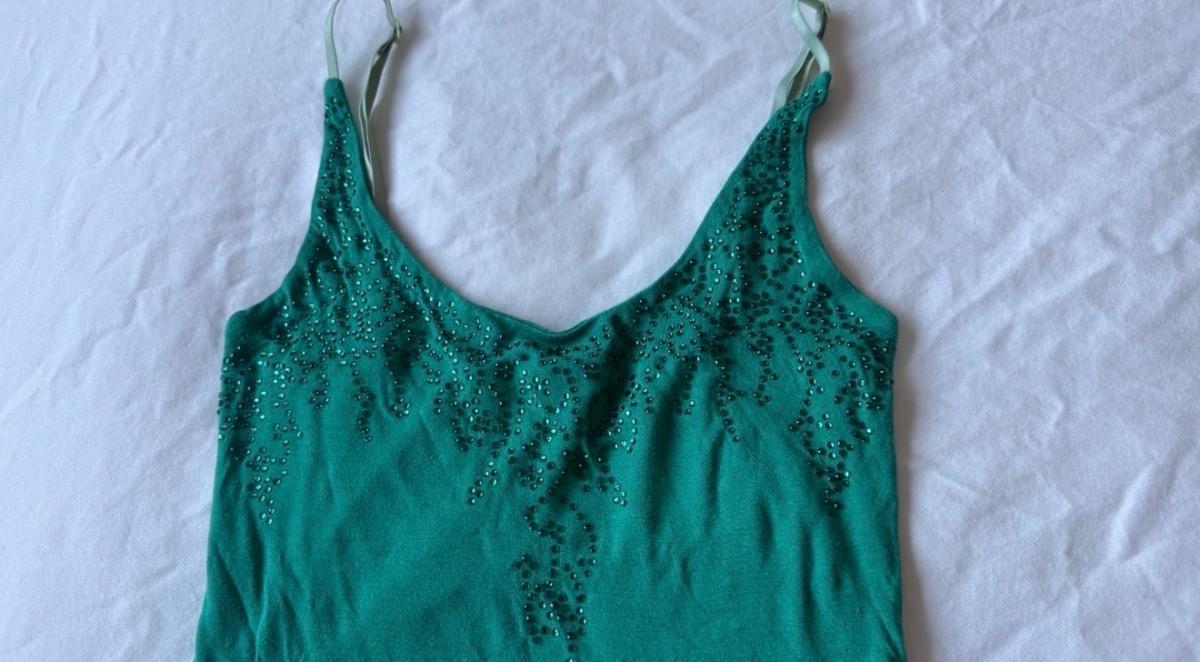Embellished Teal Green Beaded Camisole Tank Top  Adjustable