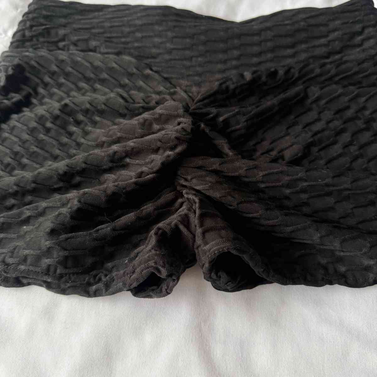 Black Textured HighWaisted Stretch Lounge Shorts  Smocked