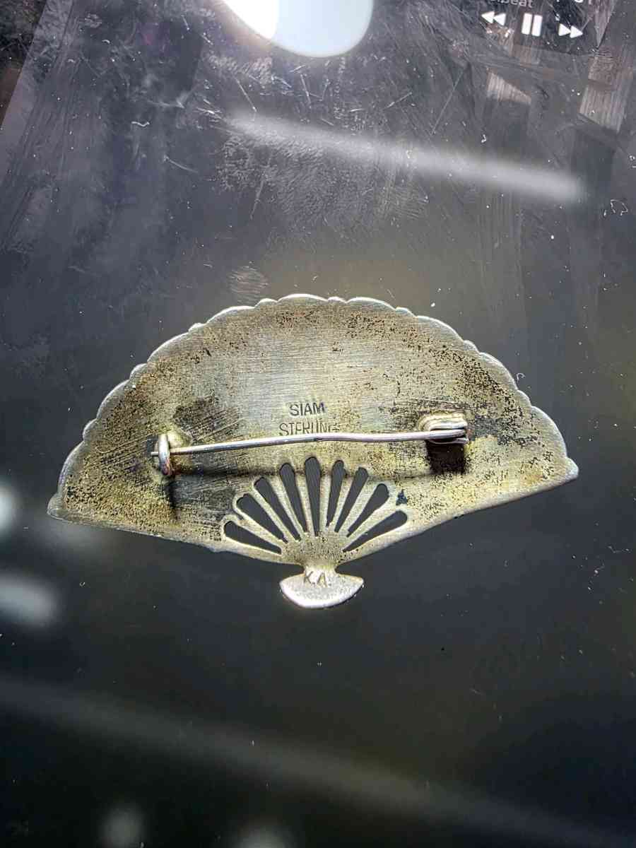 Rare Vintage Siamese Niello Fan Brooch  The Legend of Mekhal