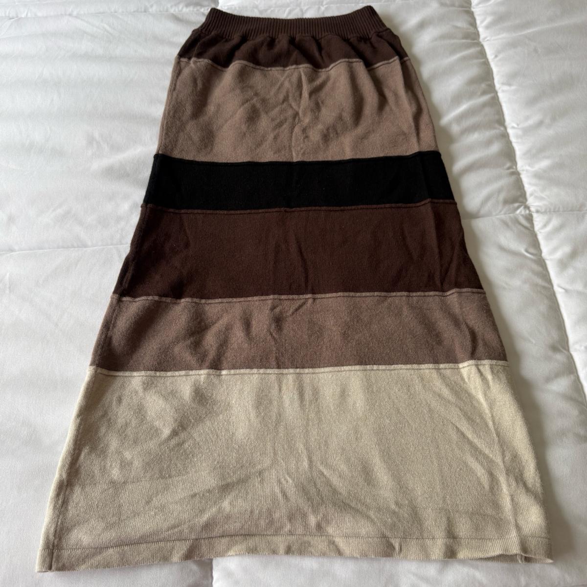 Nikibiki Colorblock Knit Midi Skirt  Brown Neutral Stripe St