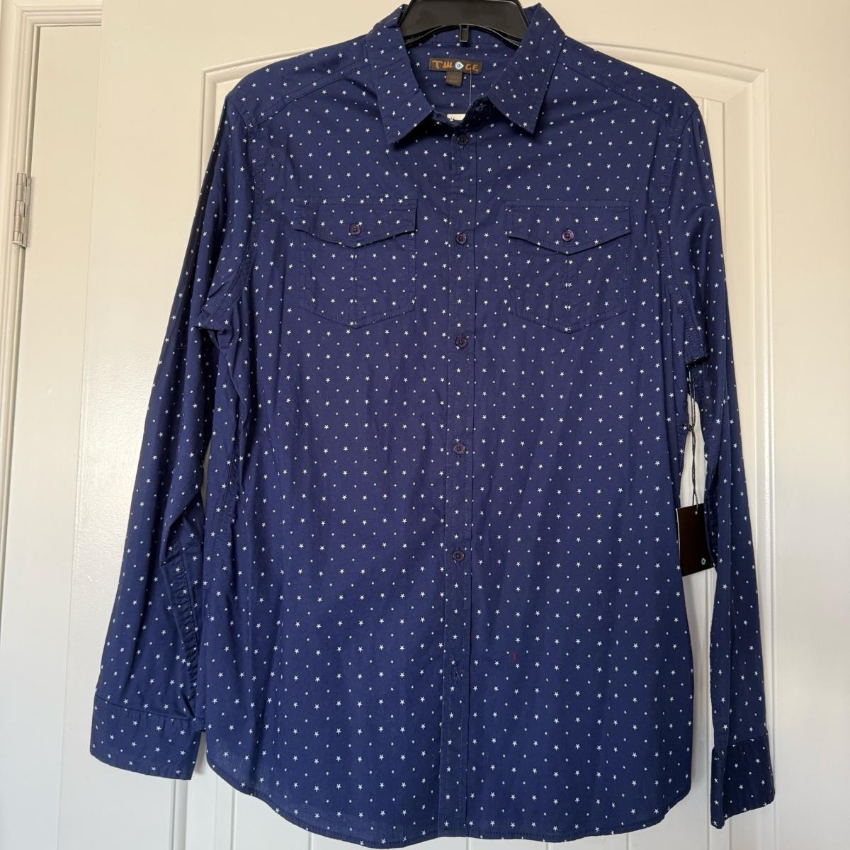 TWOGE Eye Logo Navy Star Print ButtonDown Shirt  Size XL