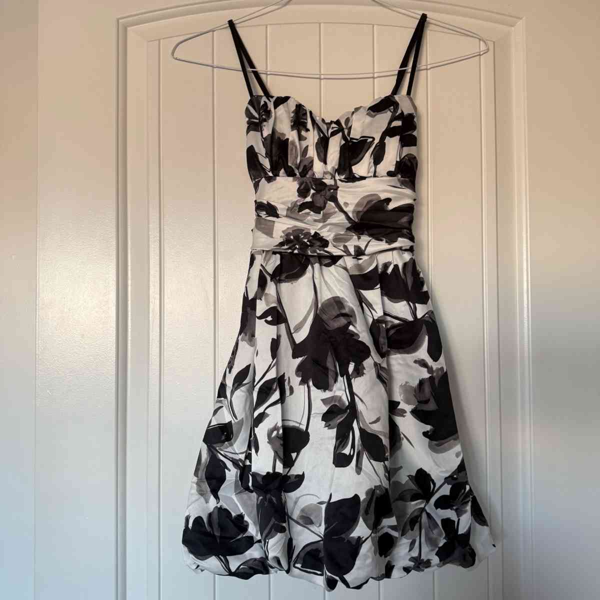 Black  Ivory Floral Padded Cocktail Dress with Bow Back  For