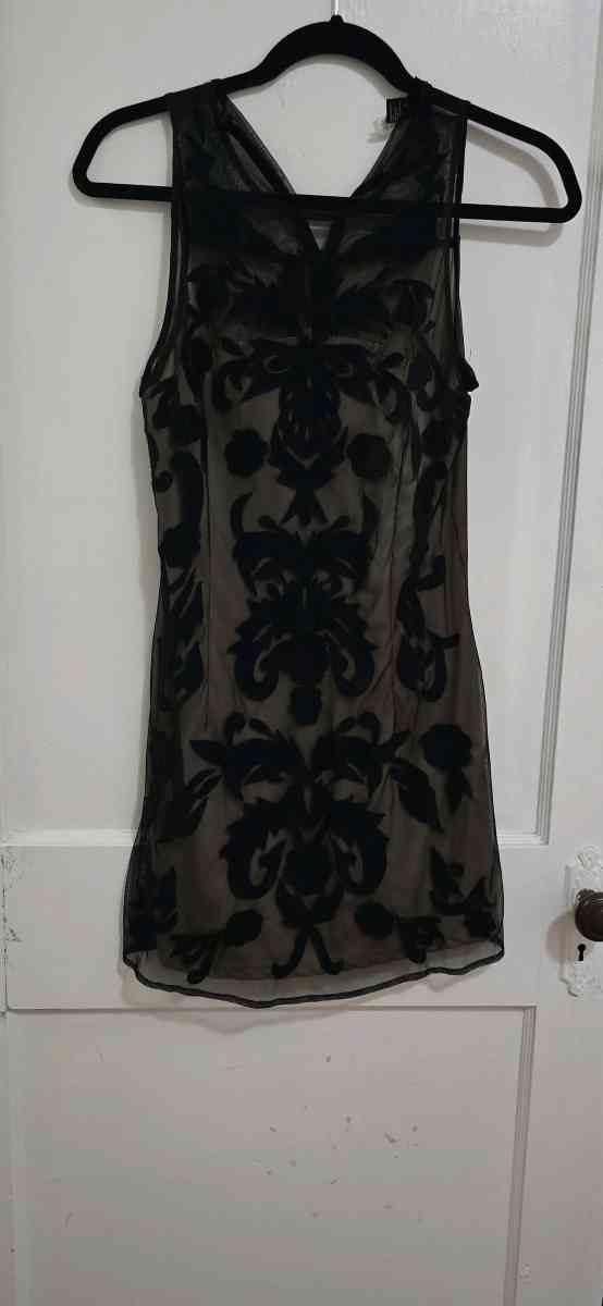 Black and Carmel brown sheer cocktail dress