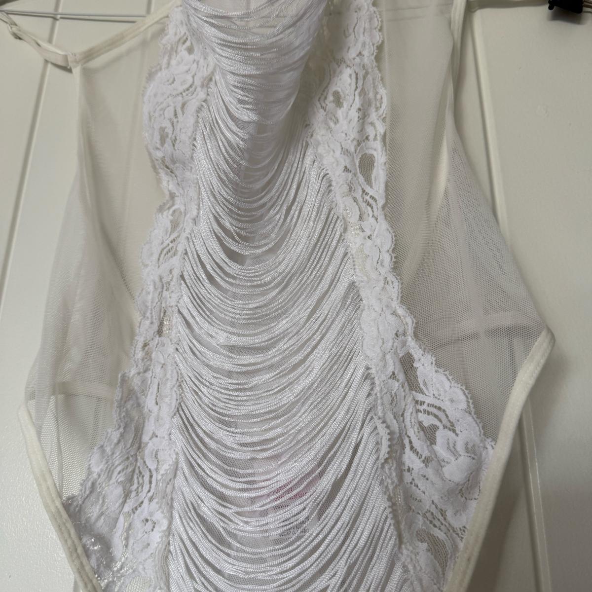 Brand New Sheer Lace  Mesh Teddy  Romantic Draped Front Deta