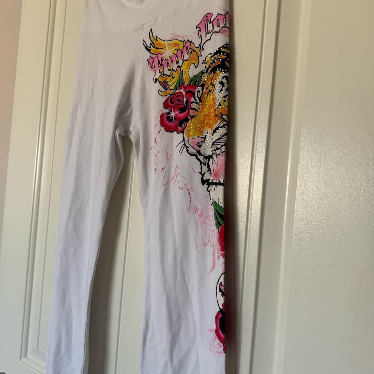 Brand New Y2K TattooInspired White Flare Pants  Rhinestone