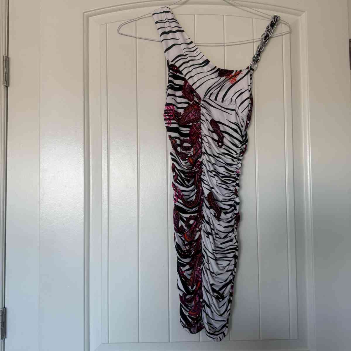 Brand New OneShoulder Ruched Bodycon Dress with Chain Strap