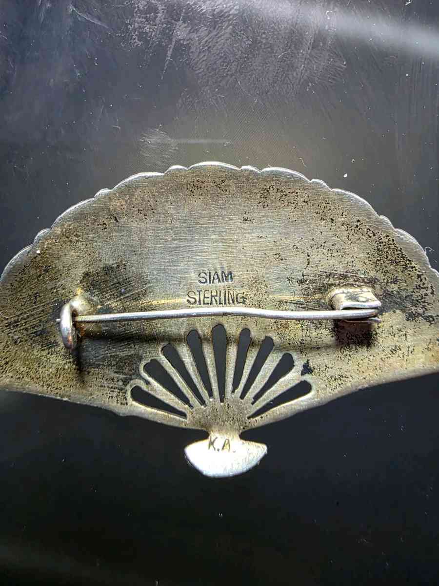Rare Vintage Siamese Niello Fan Brooch  The Legend of Mekhal