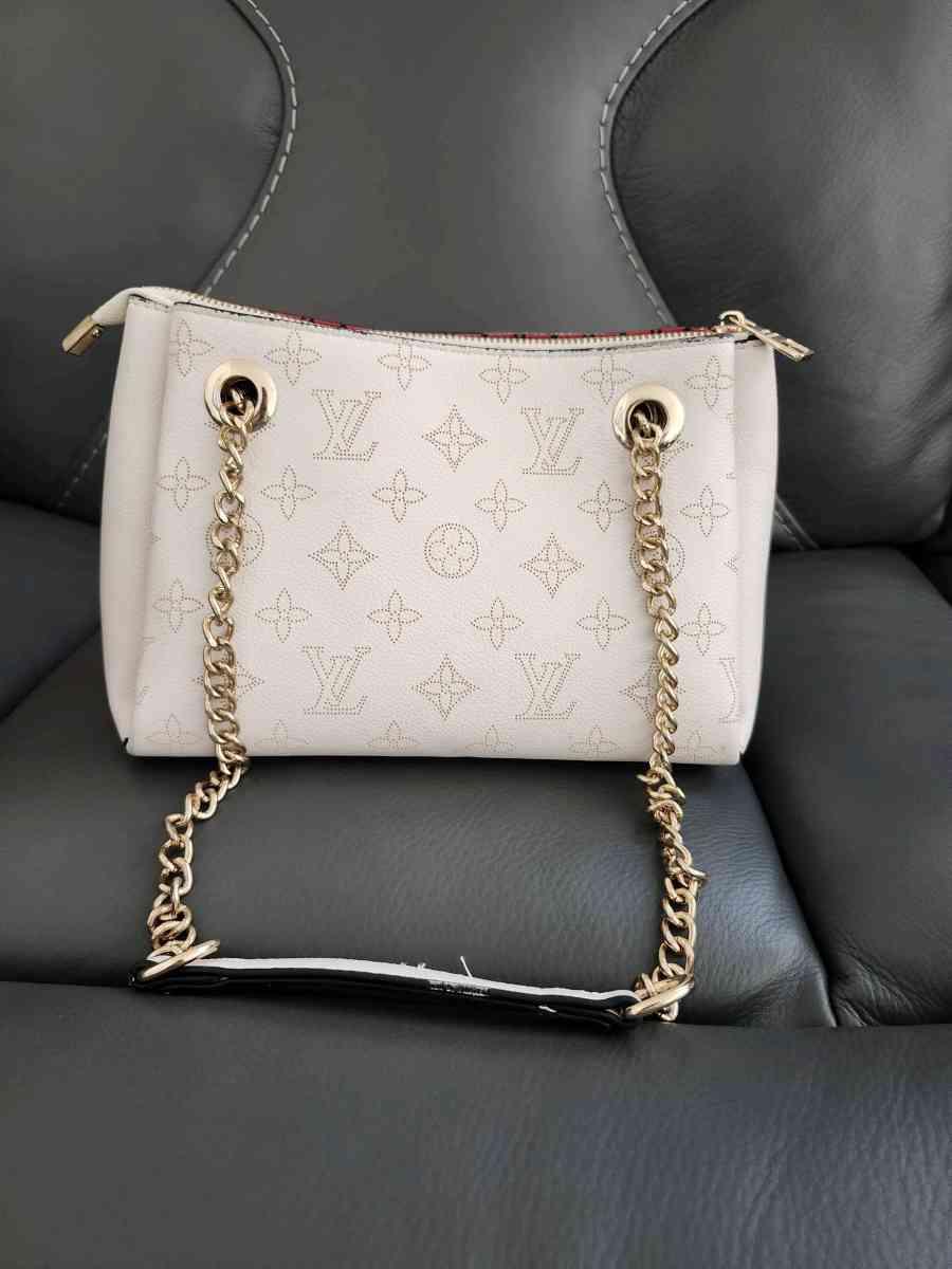 White Perforated Chain Shoulder Bag  Gold Hardware  New