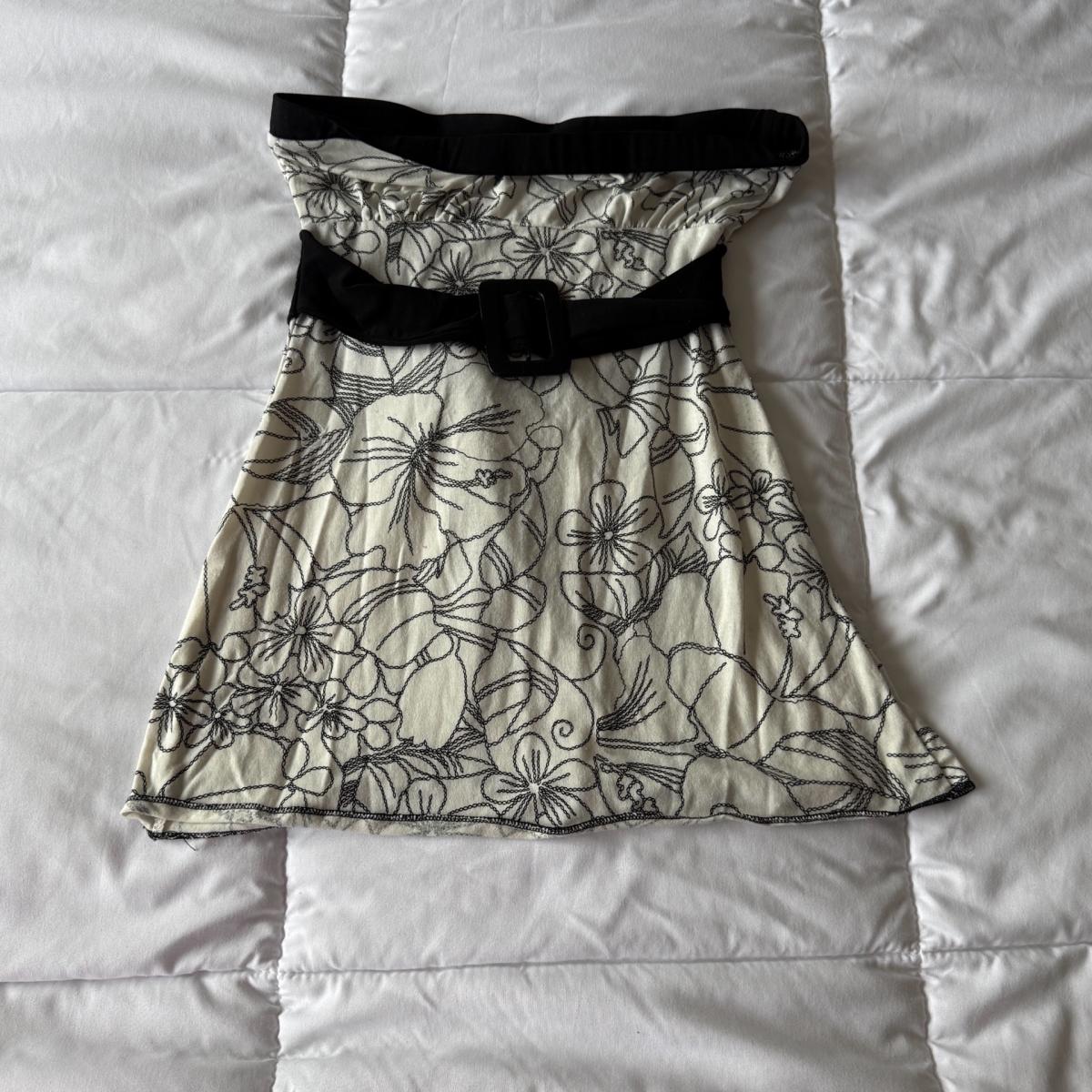 Black  Cream Strapless Floral Tank Top with Waist Tie S