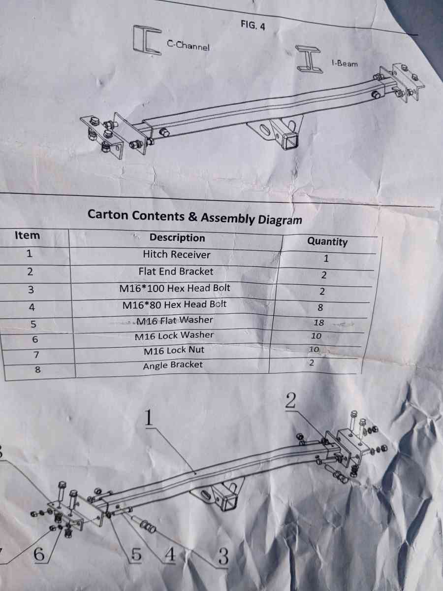 universal RV towing hitch with bolts and washers