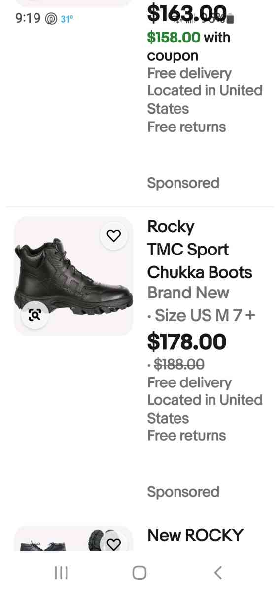 Rocky Boots Mens 7M or Womens 9M