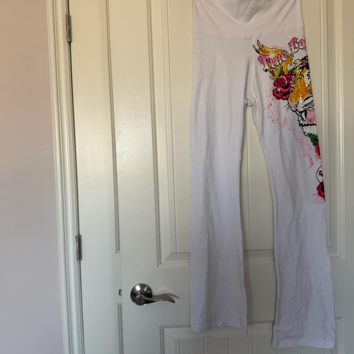 Brand New Y2K TattooInspired White Flare Pants  Rhinestone