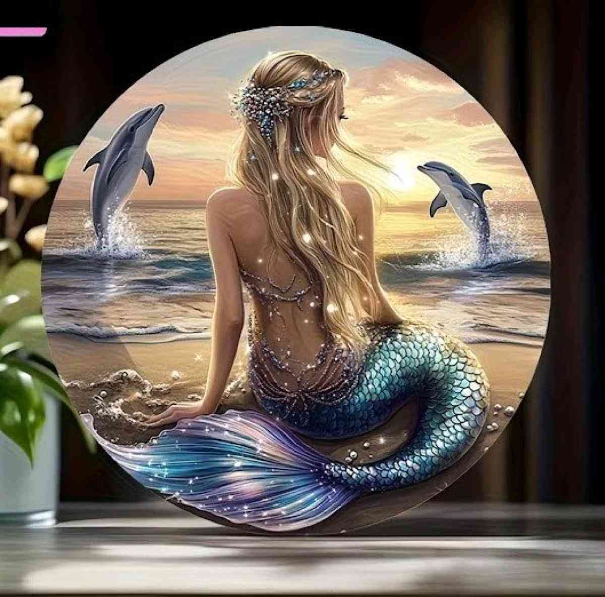 Metal Wall Decor Mermaid with Dolphins