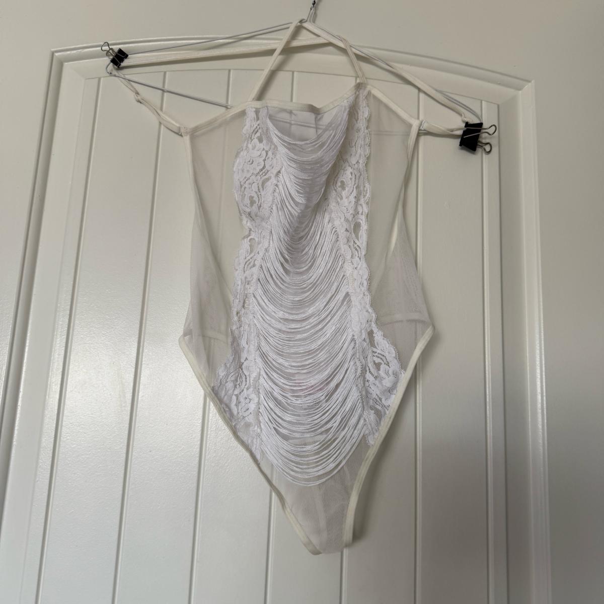 Brand New Sheer Lace  Mesh Teddy  Romantic Draped Front Deta