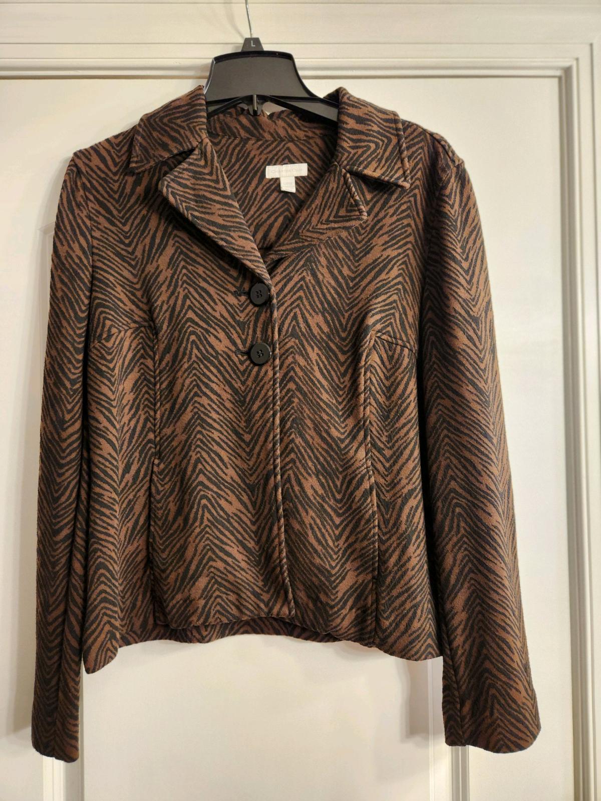 Charter Club Size Large Brown and Black Animal Print Blazer