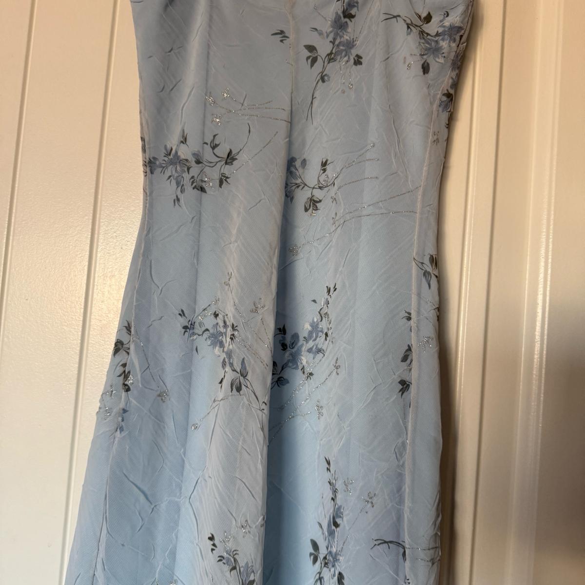 Powder Blue Soft Sky Blue Floral Chiffon Midi Dress  Subtle