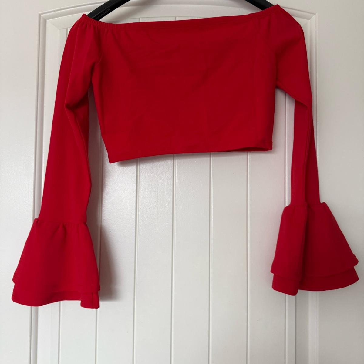 Red OffShoulder Bell Sleeve Crop Top  Bold Flattering  EyeCa - Los Angeles, California