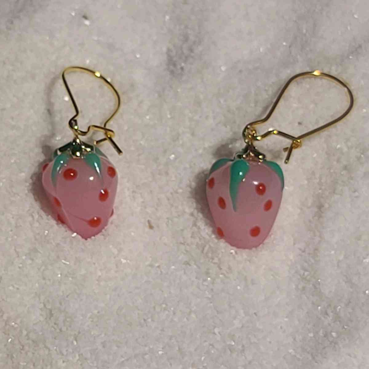 Pink Strawberry Murano Glass Earrings